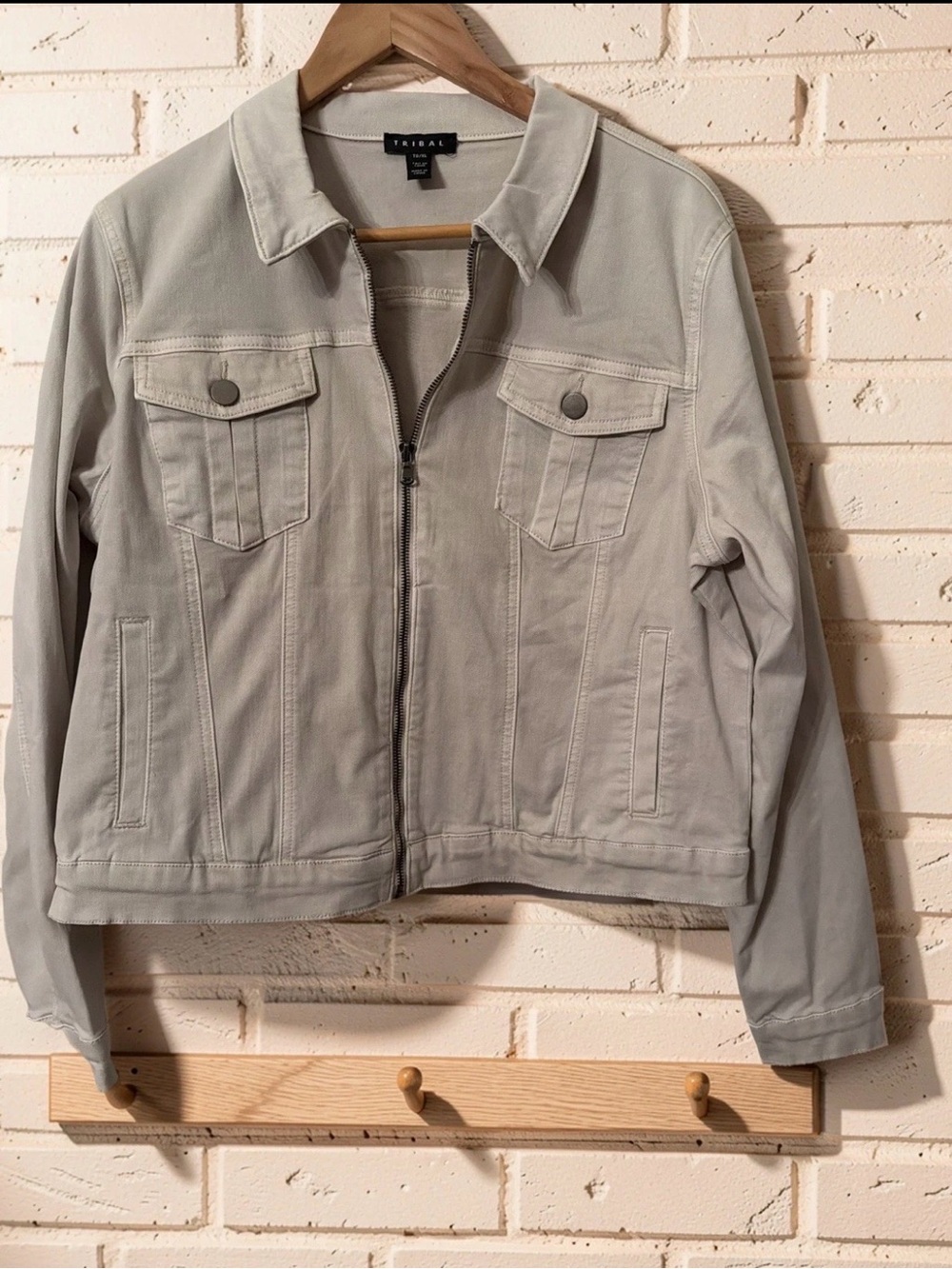 Tribal Women's Light Gray Zip-Front Jean Jacket